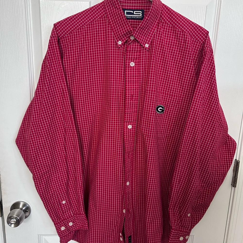 UGA Men's Red Checkered Button Down Shirt